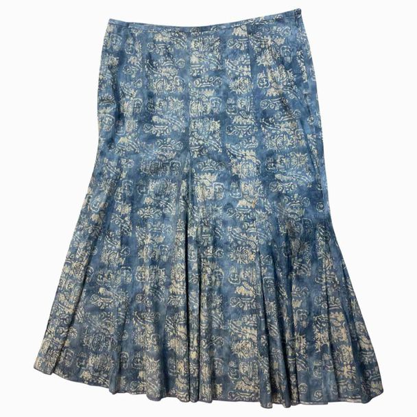PERUVIAN CONNECTION 100% PIMA COTTON MIDI FIT AND FLARE BLUE/BEIGE SKIRT SIZE 18