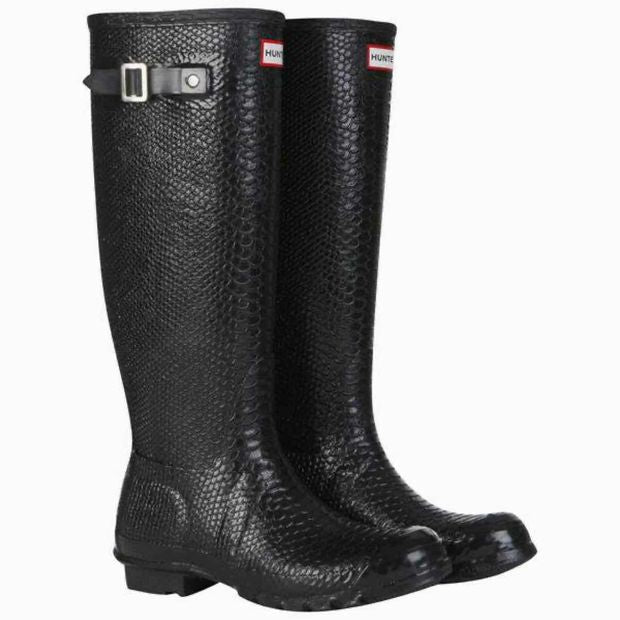 HUNTER BLACK CARNABY BOA SNAKE TALL WELLIES SIZE 7
