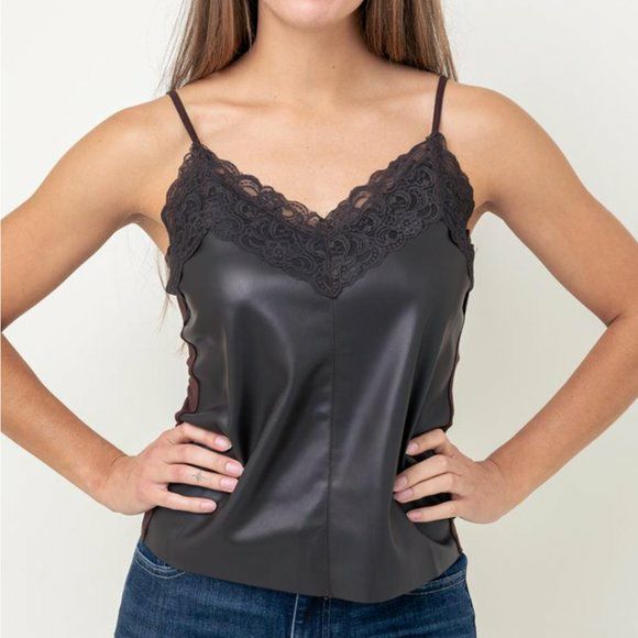 BISHOP + YOUNG BLACK FAUX LEATHER LACE TANK SIZE XS