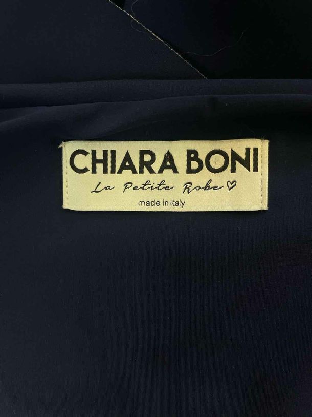 CHIARI BONI LA PETITE ROBE NATALIA BICOLOR NAVY BELL SLEEVE NAVY DRESS SIZE L