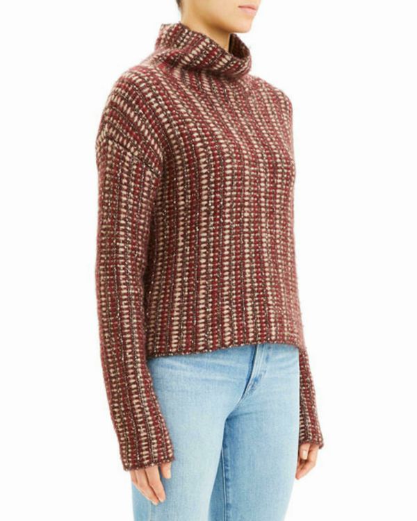 THEORY ALPACA BLEND CHUNKY KNIT RED/BROWN SWEATER SIZE M