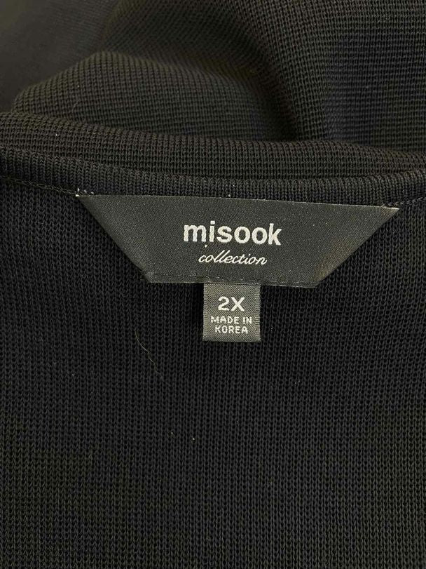MISOOK CLASSIC KNIT TRIMMED V-NECK SLEEVELESS SHIFT BLACK/WHITE DRESS SIZE 2X