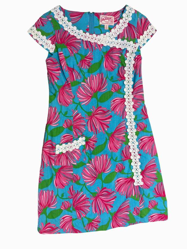 LILLY PULITZER ORIGINALS MACI KISSUE LACE ACCENT TURQUOISE DRESS SIZE 0