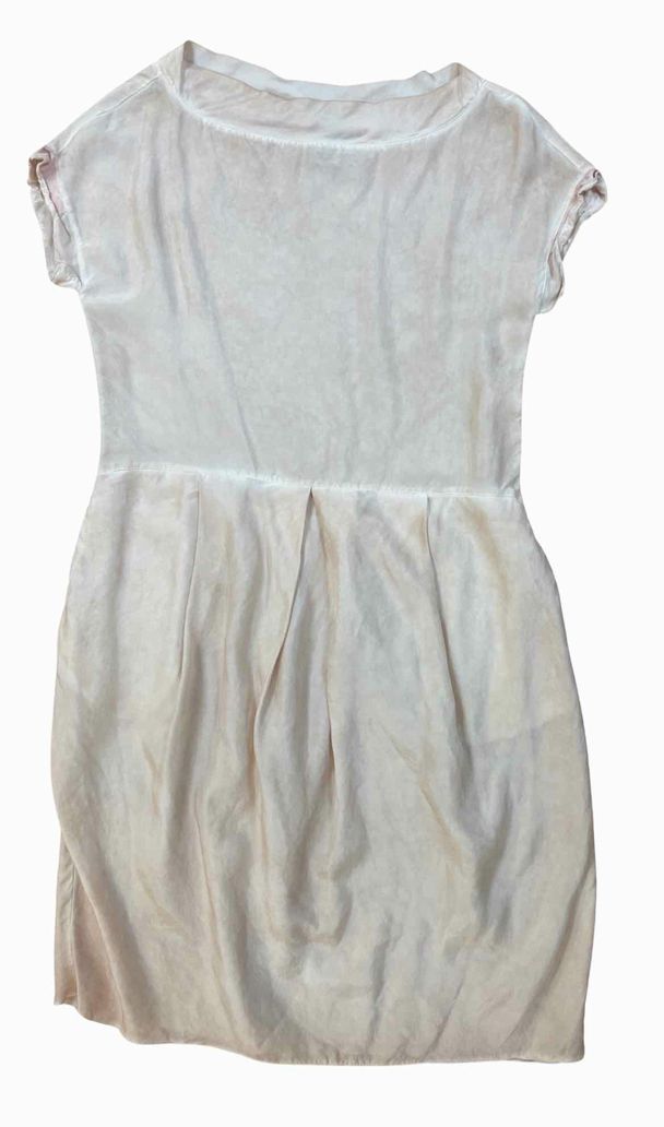 KRISTENSEN DU NORD 100% SILK PLEAT FRONT CAP SLEEVE CHAMPAGNE DRESS SIZE 0