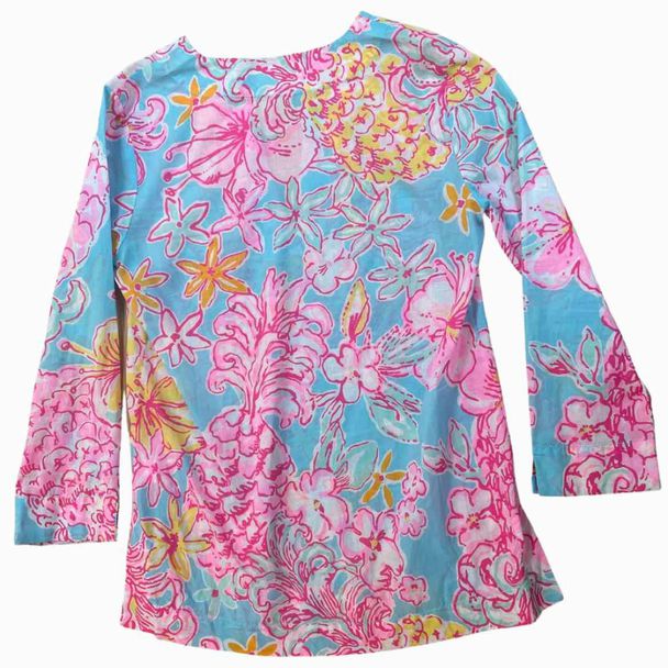 LILLY PULITZER AMELIA ISLAND PINK/BLUE TOP SIZE S