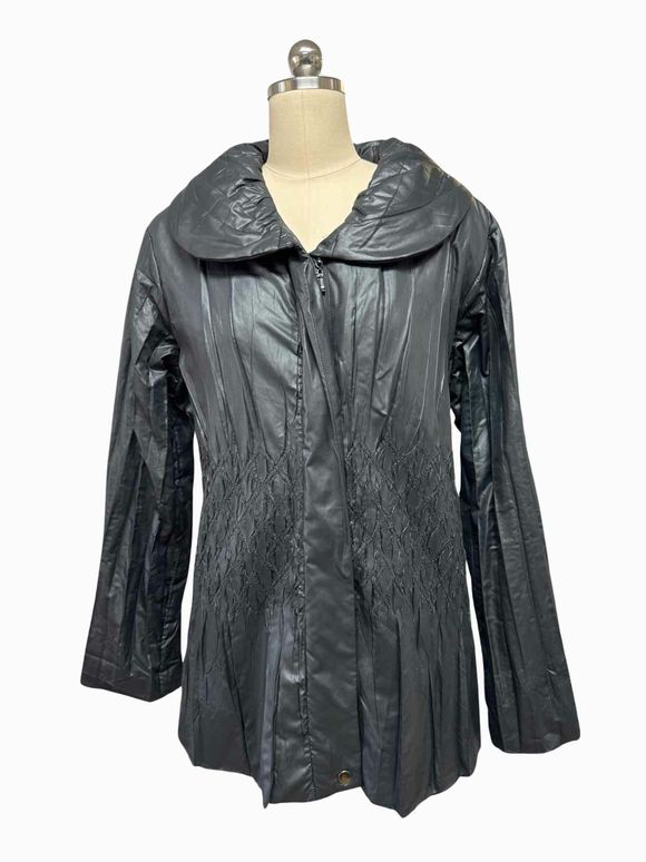FLAIR LAGENLOOK FULL ZIP OVERSIZE COLLAR CRINKLE TOPPER GUNMETAL JACKET SIZE L