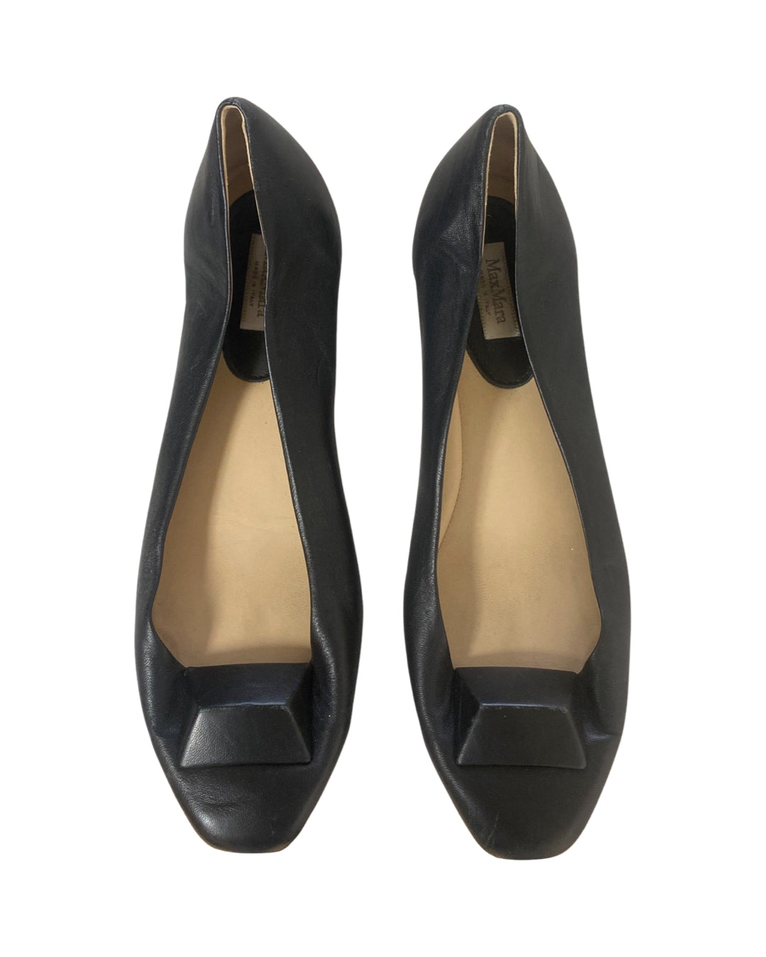 MAXMARA BLACK ITALIAN LEATHER BALLET FLAT SIZE 40/US 10