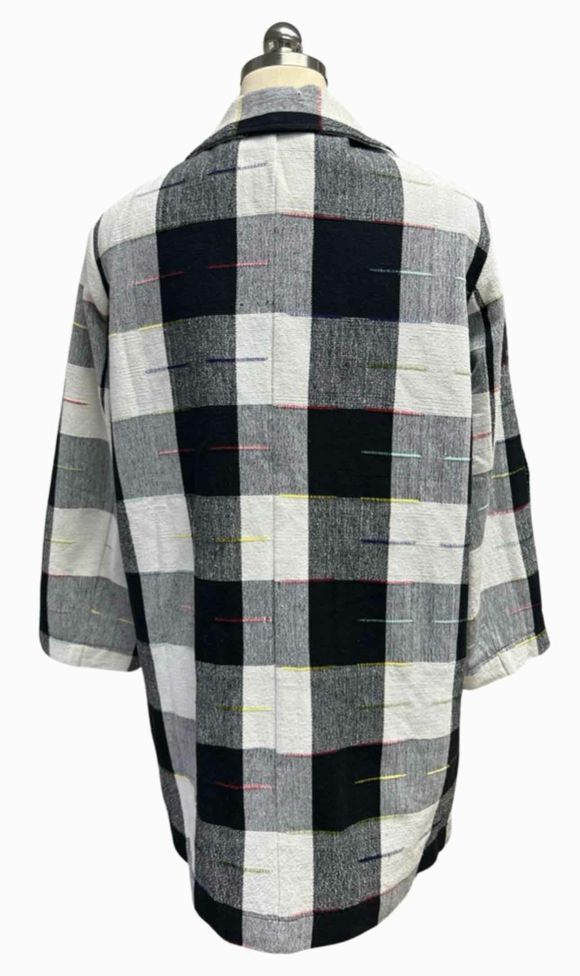 ANTHROPOLOGIE THE ODELLS 100% COTTON BLACK/WHITE TOPPER JACKET IN CAIRO PLAID SIZE  L