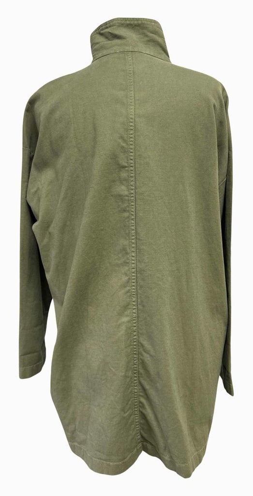 EILEEN FISHER NWT! STANDING COLLAR LONG ARMY GREEN JACKET SIZE M